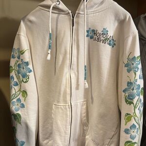 Floral Zip-Up Hoodie with Blue and Green Accents